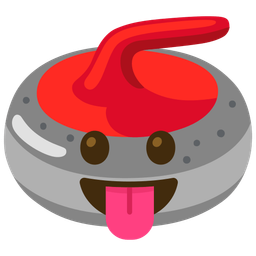 face with tongue and curling stone