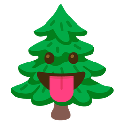face with tongue and evergreen tree