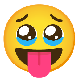 face with tongue and face holding back tears