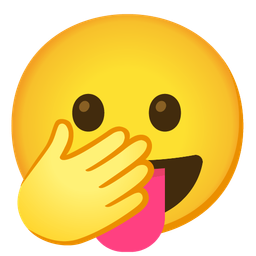 face with tongue and face with open eyes and hand over mouth