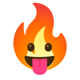 face with tongue and fire