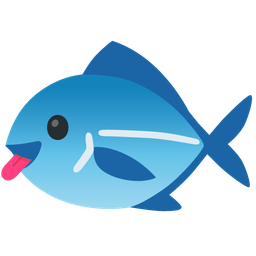 face with tongue and fish