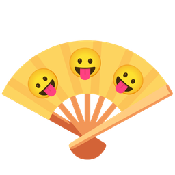 face with tongue and folding hand fan