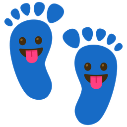 face with tongue and footprints