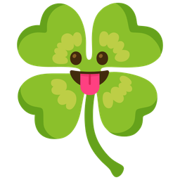 face with tongue and four leaf clover