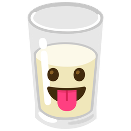 face with tongue and glass of milk