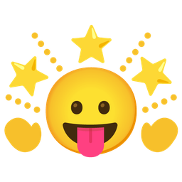 face with tongue and glowing star
