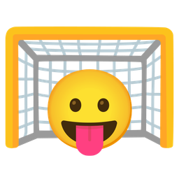 face with tongue and goal net