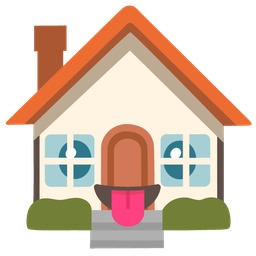 face with tongue and house