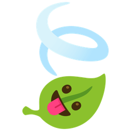 face with tongue and leaf fluttering in wind