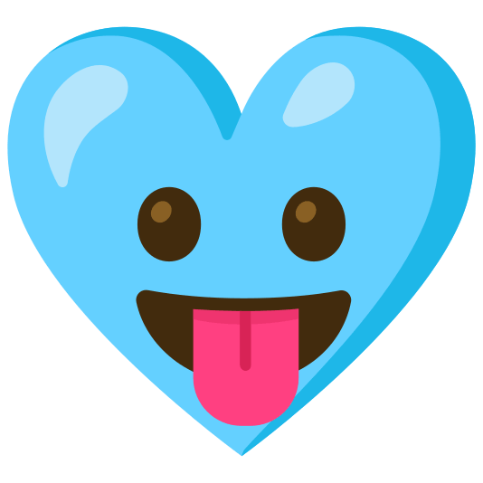 Face with tongue and Light blue heart