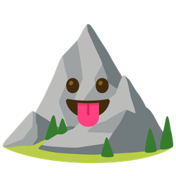 face with tongue and mountain