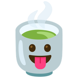 face with tongue and teacup without handle