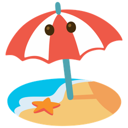 face without mouth and beach with umbrella