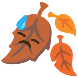 fallen leaf and downcast face with sweat
