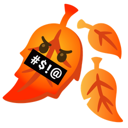 fallen leaf and face with symbols on mouth