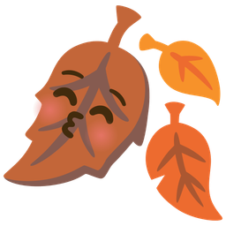 Fallen leaf and Kissing face with closed eyes