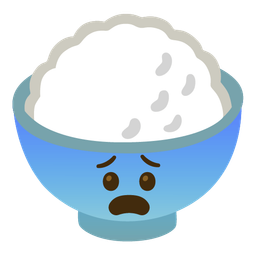 Fearful face and Cooked rice