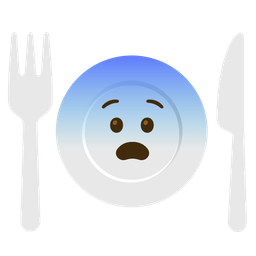 Fearful face and Fork and knife with plate