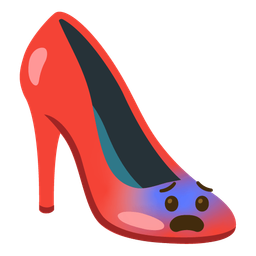 fearful face and high-heeled shoe