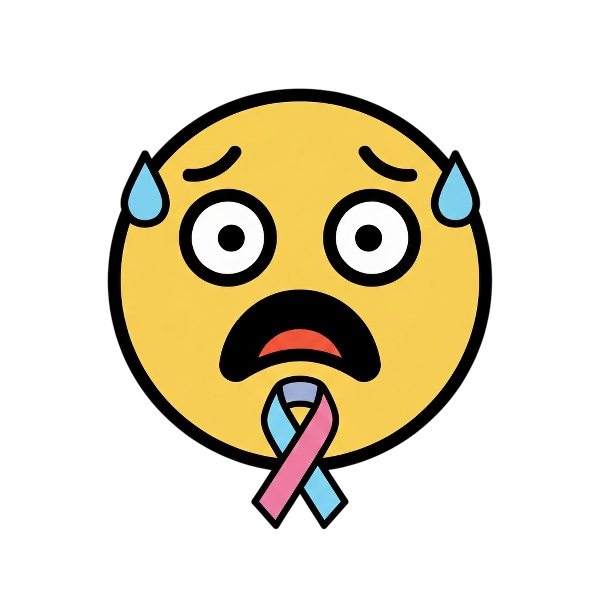 Fearful face and Reminder ribbon