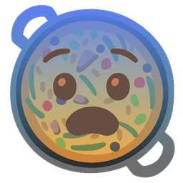 Fearful face and Shallow pan of food