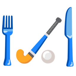 field hockey and fork and knife with plate
