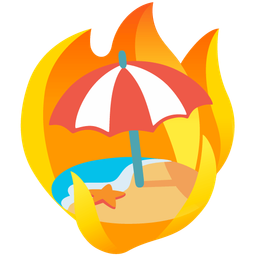 fire and beach with umbrella