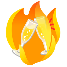 fire and clinking glasses