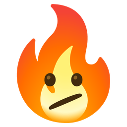 fire and face with diagonal mouth