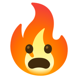 fire and frowning face with open mouth