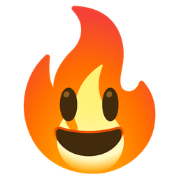 Fire and Grinning face with big eyes