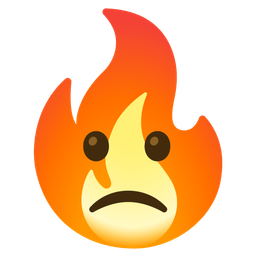 fire and slightly frowning face
