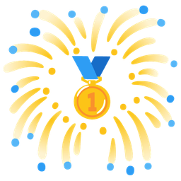 fireworks and 1st place medal