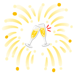 fireworks and clinking glasses