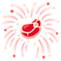 fireworks and cut of meat