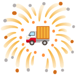 fireworks and delivery truck