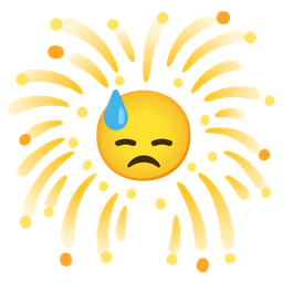 fireworks and downcast face with sweat