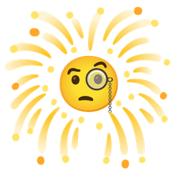 fireworks and face with monocle