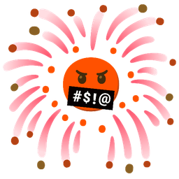 fireworks and face with symbols on mouth