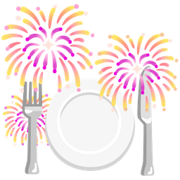 fireworks and fork and knife with plate