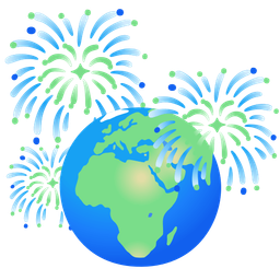 fireworks and globe showing Europe-Africa