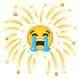 fireworks and loudly crying face