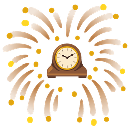 fireworks and mantelpiece clock