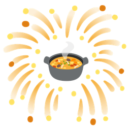 fireworks and pot of food