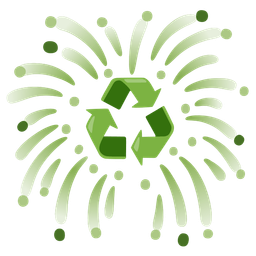 fireworks and recycling symbol