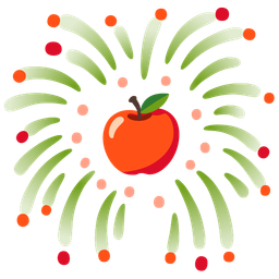 fireworks and red apple