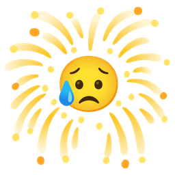 fireworks and sad but relieved face