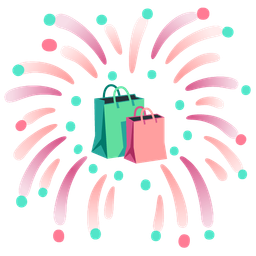 fireworks and shopping bags