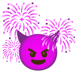 fireworks and smiling face with horns